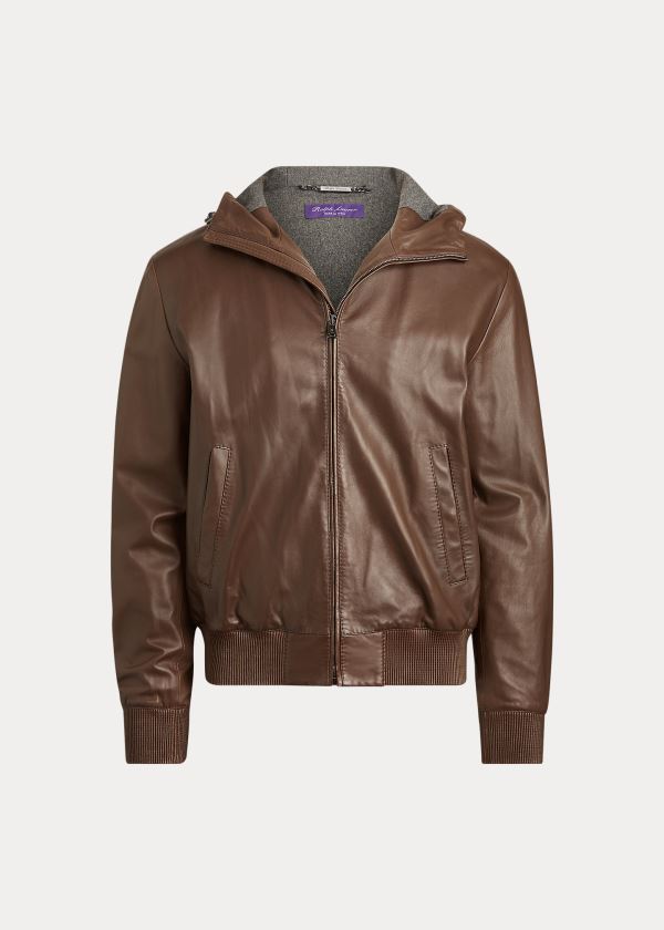 Men's Ralph Lauren Hillcrest Leather Hooded Jackets | 650248XML